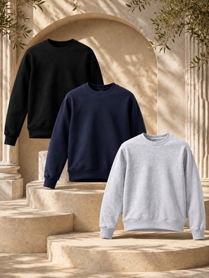 Damga 3 Adet Erkek 3 Iplik Kalın Kışlık Premium Sweatshirt