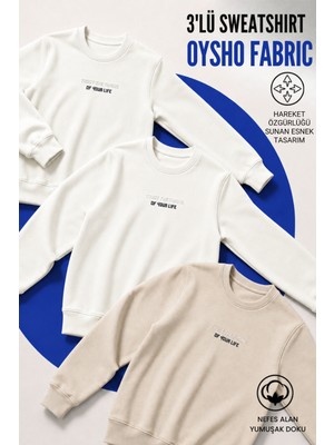 Damga 3 Adet Erkek Günlük Trend Bisiklet Yaka Baskılı Sweatshirt