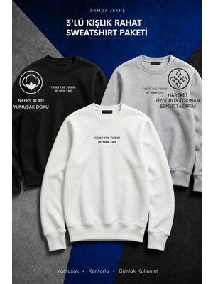 Damga 3 Adet Erkek Uzun Kol Baskılı Pamuklu Sweatshirt