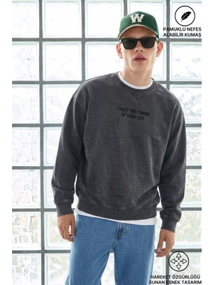 Damga Erkek Uzun Kol Bisiklet Yaka Füme Sweatshirt