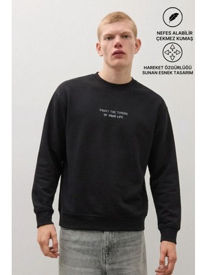Damga Erkek Dokuma Günlük Trend Siyah Sweatshirt