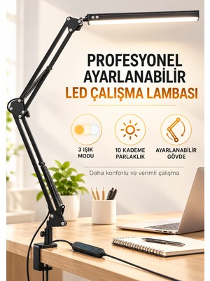 Ayarlanabilir Katlanabilir Çalışma Okuma Masa Lambası LED Akrobatik