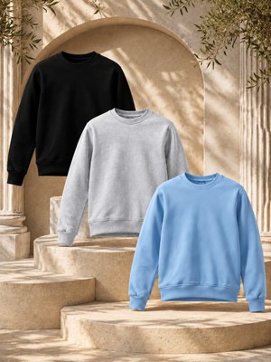 Damga 3 Adet Erkek 3 Iplik Kalın Kışlık Premium Sweatshirt