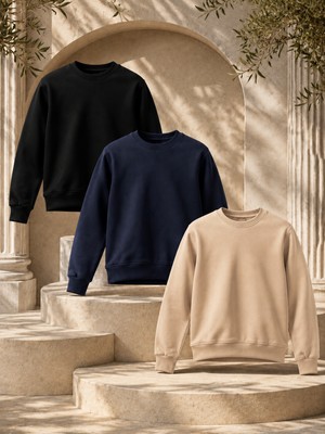 Damga 3 Adet Erkek 3 Iplik Kalın Kışlık Premium Sweatshirt