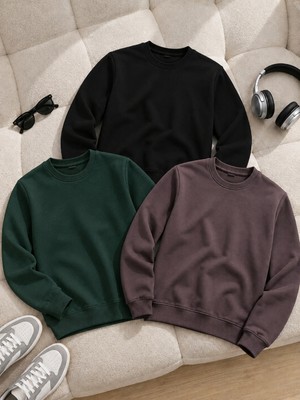 Damga 3 Adet Erkek Trend Rahat Kalıp Günlük Sweatshirt
