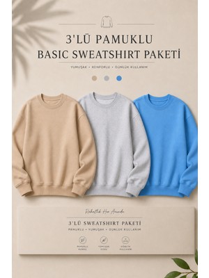 Damga 3 Adet Erkek %100 Pamuk Regular Fit Basic Sweatshirt