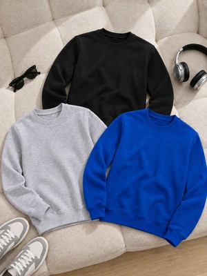 Damga 3 Adet Erkek Trend Rahat Kalıp Günlük Sweatshirt