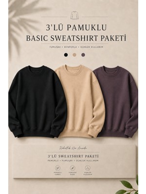 Damga 3 Adet Erkek %100 Pamuk Regular Fit Basic Sweatshirt