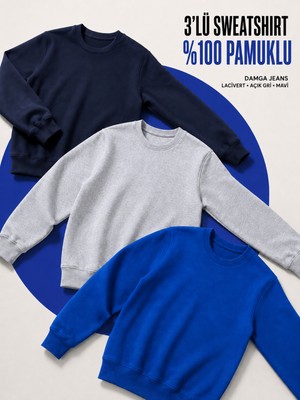 Damga 3 Adet Erkek Günlük Bisiklet Yaka Bol Sweatshirt