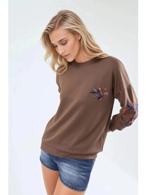 Hiccup Kadınlar Bersan Kadın Bisiklet Yaka Sweatshirt Mocha Kahvesi