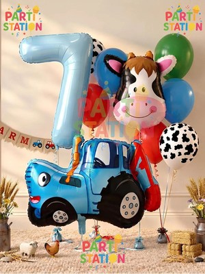 Parti Station Traktör Konsept 7 Yaş Balon Seti 11 Parça Çiftlik Konsepti Doğum Günü Balon Seti
