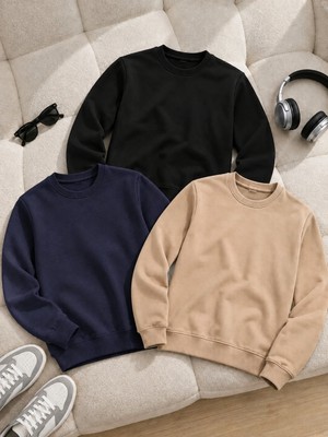 Damga 3 Adet Erkek Trend Rahat Kalıp Günlük Sweatshirt