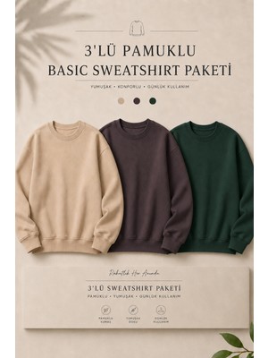 Damga 3 Adet Erkek %100 Pamuk Regular Fit Basic Sweatshirt