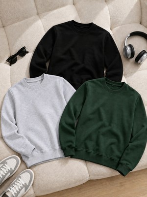 Damga 3 Adet Erkek Trend Rahat Kalıp Günlük Sweatshirt