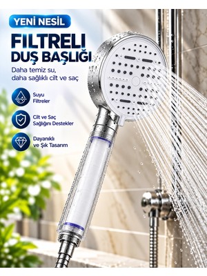 MiraLive Çok Fonksiyonlu Filtreli Duş Başlığı 6 Farklı Sprey Modu Büyük Panel Beyaz