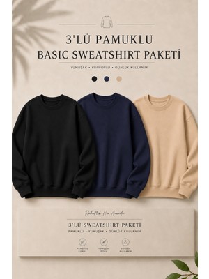 Damga 3 Adet Erkek %100 Pamuk Regular Fit Basic Sweatshirt
