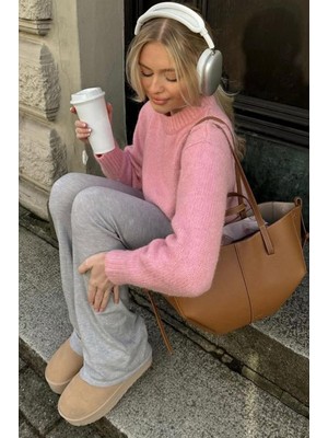 Madmext Pembe Oversize Kadın Triko Kazak MG2263