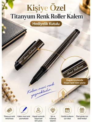 Kalemhane Kişiye Özel Isimli Titanyum Renk Metal Roller Kalem – Hediyelik Kutulu