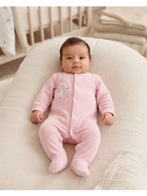 Heyminy Pembe Sincap Aplikeli Kadife Patikli Bebek Tulum