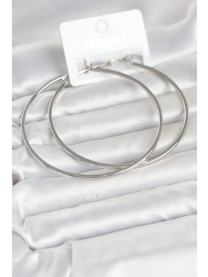 MiraLive Gümüş Renk Pirinç Köşeli Kenar Halka 72 mm Kadın Küpe - TJ-BKP11770