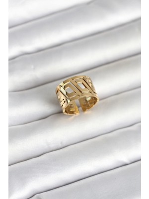 MiraLive 316L Çelik Gold Renk Geometrik Model Kadın Yüzük - TJ-BYK4176