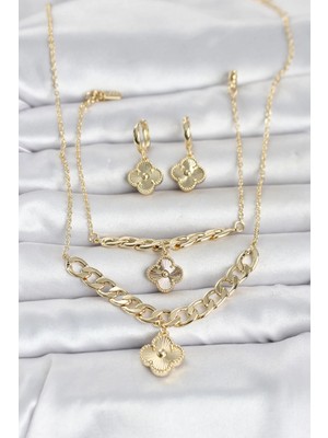 MiraLive Gold Renk Pirinç Kolye Bileklik ve Küpe Seti TJ-BKO11063