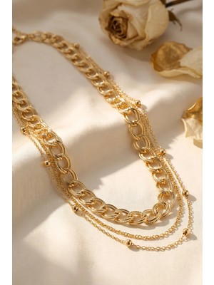 MiraLive Gold Renk Pirinç Zincir Model Kombin Kadın Kolye TJ-BKO11260