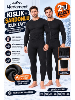 Medament Erkek Kışlık Şardonlu Içlik Tayt 2’li Paket Büyük Beden 2xl-8xl Esnek Bel Lastikli Sıcak Tutan Içlik Tayt