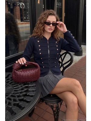 Lela Napolyon Stil Çift Sıra Düğmeli Kadın Örme Hırka Hırka 680HI00190