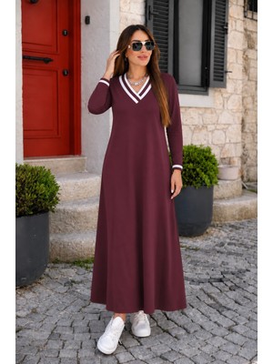 Veraura Lifestyle Kadın Uzun Kollu V Yakalı Cepli Uzun Viskon Iki Iplik Elbise