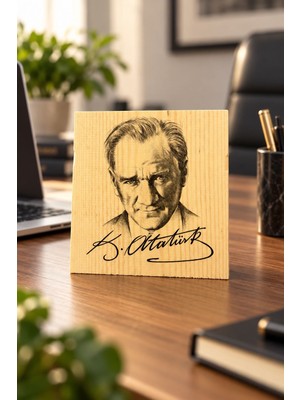 Ceren Wooden Atatürk Portreli Ahşap Dekor 12,5X12,5 cm – Masaüstü ve Duvara Asılabilir Ahşap Tablo