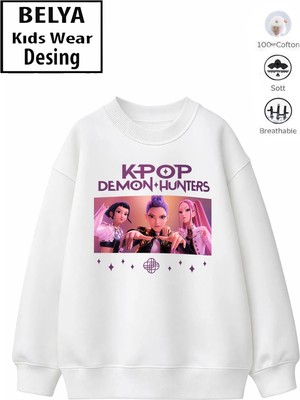 Belya Kids Wear Trend Çocuk Kız Model Tam Kalıp Oversize Hun Tasarım 2 Iplik Pamuğa Pamuk Kumaş Sweatshirt 65