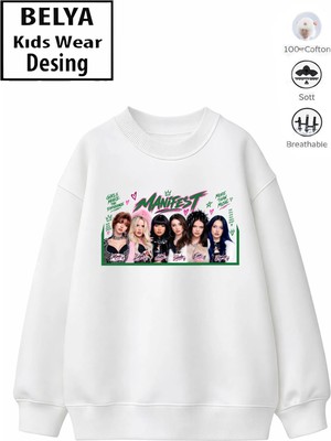 Belya Kids Wear Trend Çocuk Kız Model Tam Kalıp Oversize Manifest Tasarım 2 Iplik Pamuğa Pamuk Kumaş Sweatshirt 79