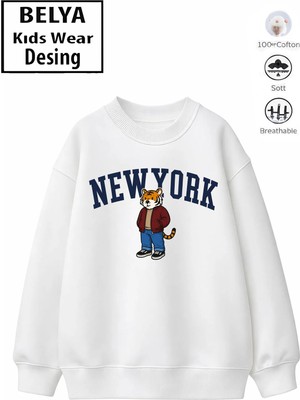 Belya Kids Wear Trend Çocuk Erkek Model Tam Kalıp Oversize Kaplan 2 Iplik Pamuğa Pamuk Kumaş Sweatshirt 27