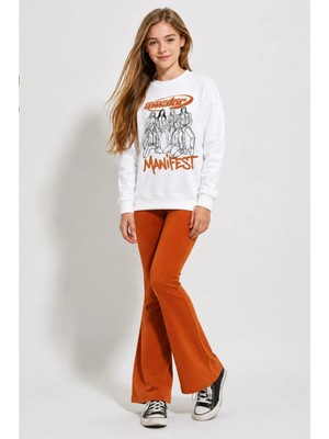 Belya Kids Wear Kız Çocuk Tam Kalıp Üst Oversize Alt Taytlı Karikatür Manifest Tasarım 251 Alt Üst Takım