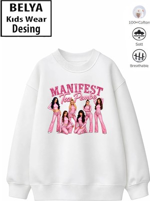 Belya Kids Wear Trend Çocuk Kız Model Tam Kalıp Oversize Toz Pembe Karikatür Tasarım 2 Iplik Pamuğa Pamuk Kumaş Sweatshirt 108