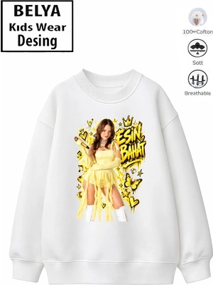 Belya Kids Wear Trend Çocuk Kız Model Tam Kalıp Oversize Esin Tasarım 2 Iplik Pamuğa Pamuk Kumaş Sweatshirt 116
