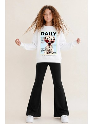 Belya Kids Wear Kız Çocuk Tam Kalıp Üst Oversize Alt Taytlı Benekli Köp Tasarım 218 Alt Üst Takım