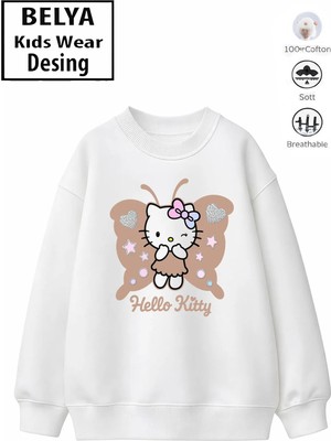 Belya Kids Wear Trend Çocuk Kız Model Tam Kalıp Oversize Kanatlı Hel Tasarım 2 Iplik Pamuğa Pamuk Kumaş Sweatshirt 41