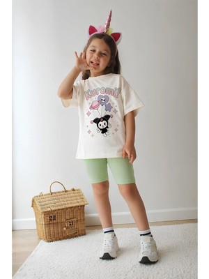 Belya Kids Wear Kız Çocuk Tam Kalıp Üst Oversize Altı Taytlı Kur TASARIM57 Alt Üst Takım