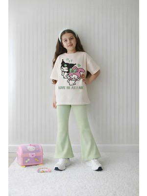 Belya Kids Wear Kız Çocuk Tam Kalıp Üst Oversize Altı Taytlı Kur Melo TASARIM34 Alt Üst Takım