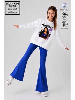 Belya Kids Wear Kız Çocuk Tam Kalıp Üst Oversize Alt Taytlı Hilal Tasarım 234 Alt Üst Takım