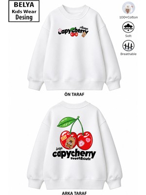 Belya Kids Wear Trend Çocuk Kız Model Tam Kalıp Oversize Ön Arka Baskılı Sevimli Capy 2 Iplik Pamuğa Pamuk Kumaş Sweatshirt 98