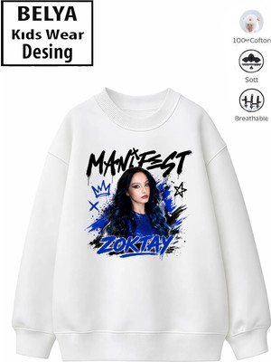 Belya Kids Wear Trend Çocuk Kız Model Tam Kalıp Oversize Zoktay Tasarım 2 Iplik Pamuğa Pamuk Kumaş Sweatshirt 1111