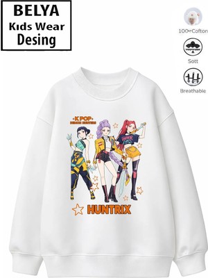 Belya Kids Wear Trend Çocuk Kız Model Tam Kalıp Oversize Hun 3'lü Iplik Pamuğa Pamuk Kumaş Sweatshirt 25