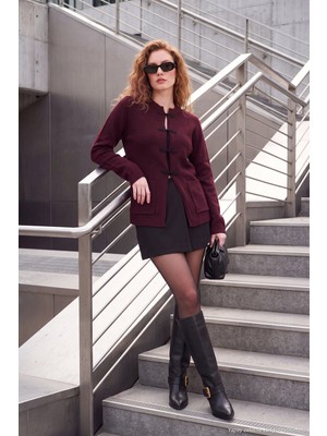 Lela Çin Düğme Detaylı Bisiklet Yaka Triko Hırka Kadın Hırka 680HI006052