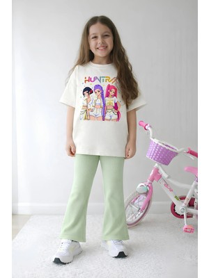 Belya Kids Wear Kız Çocuk Tam Kalıp Üst Oversize Altı Taytlı Hun TASARIM32 Alt Üst Takım