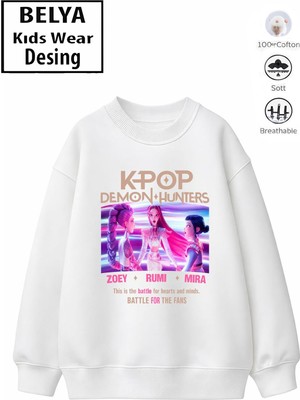 Belya Kids Wear Trend Çocuk Kız Model Tam Kalıp Oversize Hun Tasarım 2 Iplik Pamuğa Pamuk Kumaş Sweatshirt 46