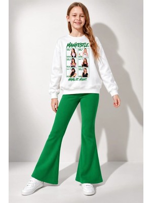 Belya Kids Wear Kız Çocuk Tam Kalıp Üst Oversize Alt Taytlı Manifest Tasarım 267 Alt Üst Takım