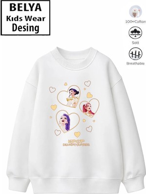 Belya Kids Wear Trend Çocuk Kız Model Tam Kalıp Oversize Kalpli Hun Tasarım 2 Iplik Pamuğa Pamuk Kumaş Sweatshirt 11